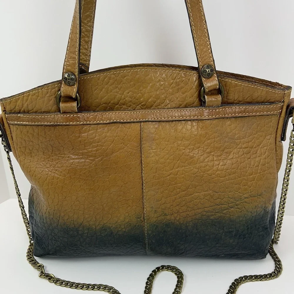 PATRICIA NASH Poppy Italian Leather Satchel Tote Distressed‎ Gradient Brown Blue